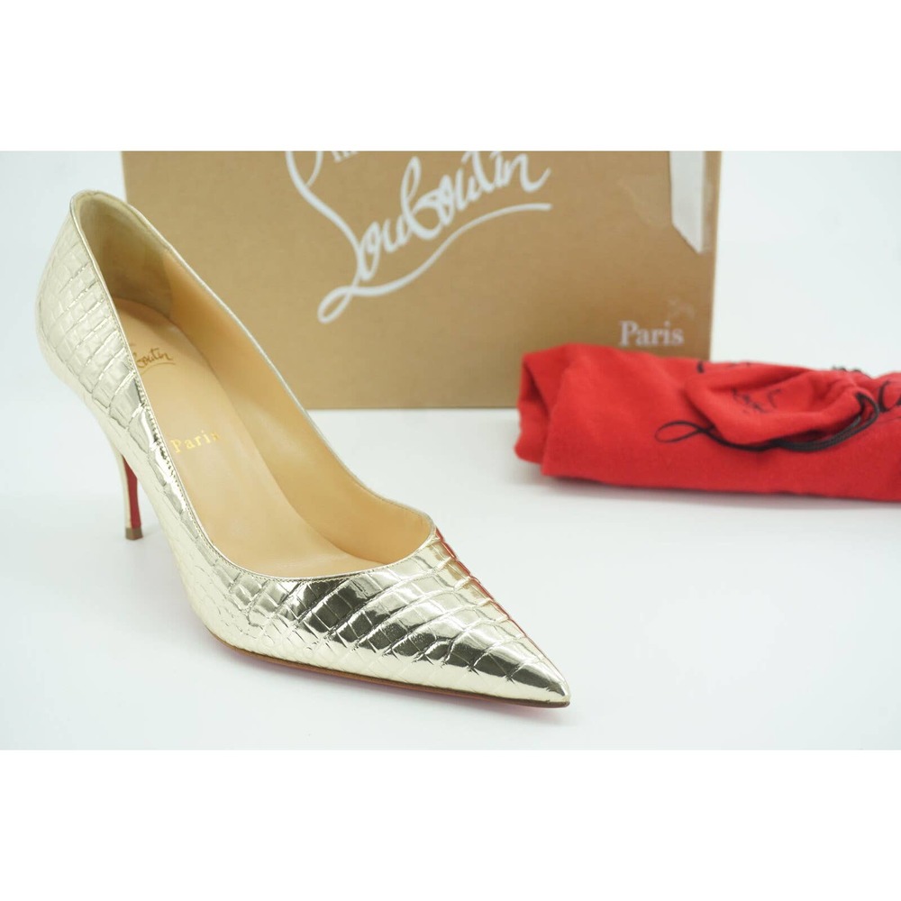 Christian Louboutin Clare 80 Cocco Metallic Pointy Pumps  NIB $1397